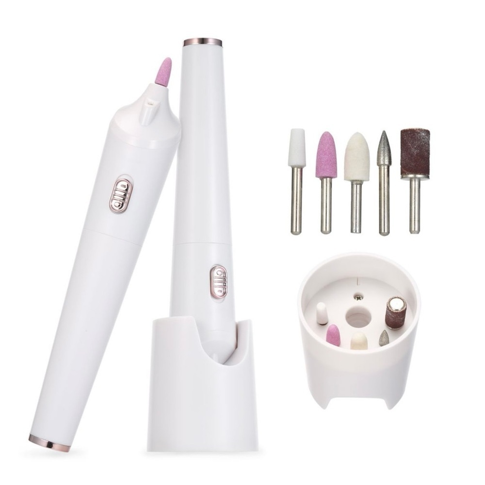 Battery Operated Electric Nail Drill With 5 Bits-Manicure Pedicure Drill NIB